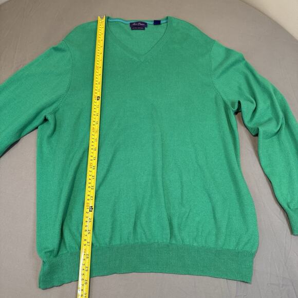 Mens XL Alan Flusser Cotton Cashmere V neck sweater green pullover Christmas - Picture 5 of 6